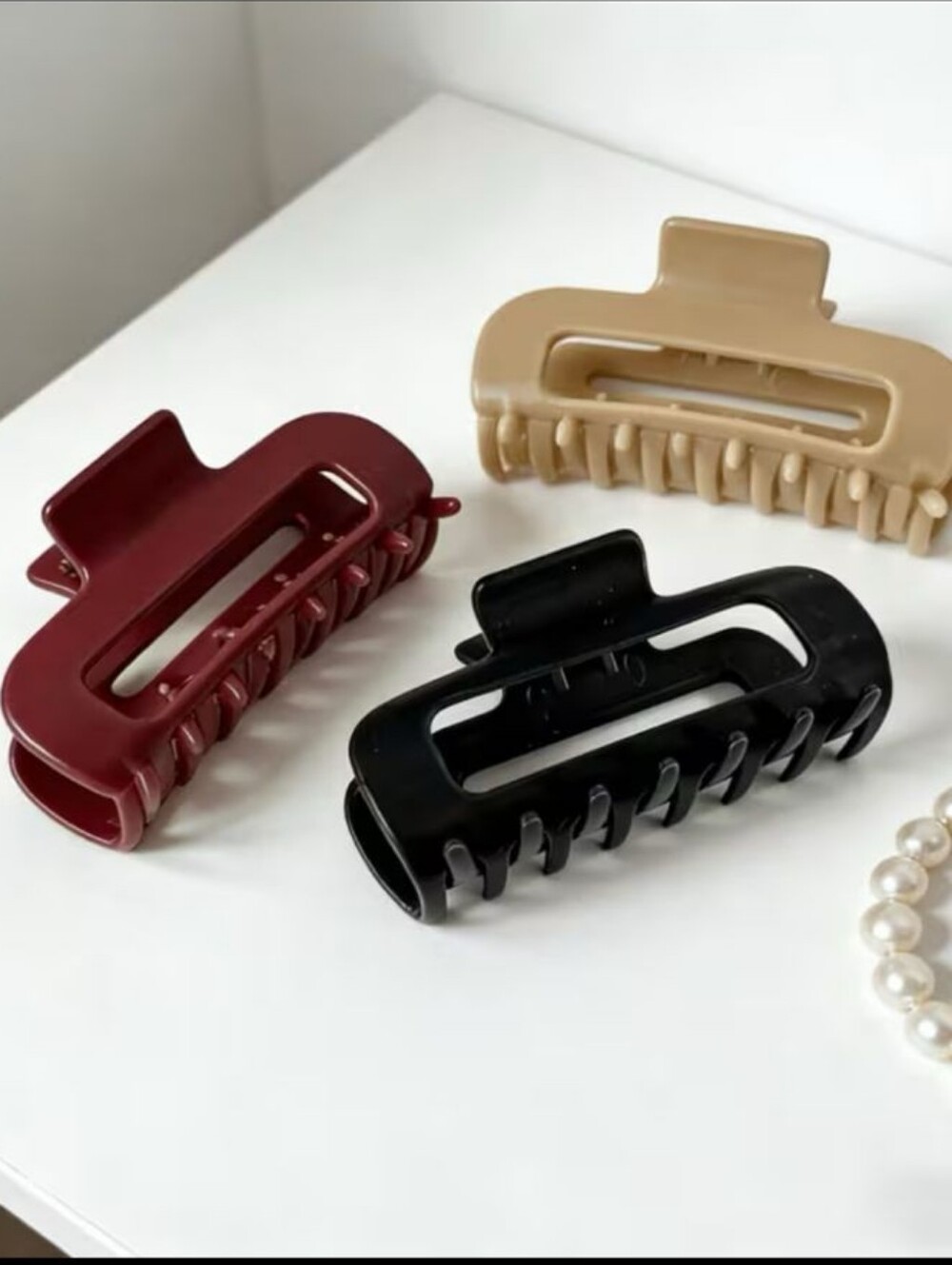Set of 4 Classic Jaw Hair Clips - Maroon, Black & Beige
